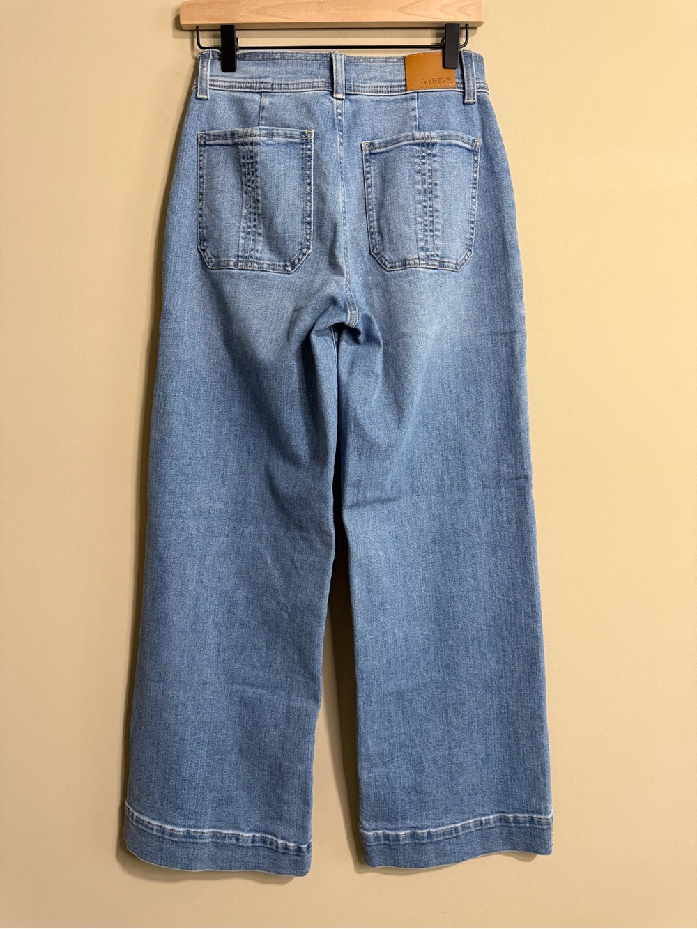 EVEREVE High Rise Wide Leg Jeans Light Wash Button Fly Patch Pocket 27 - Picture 7 of 7